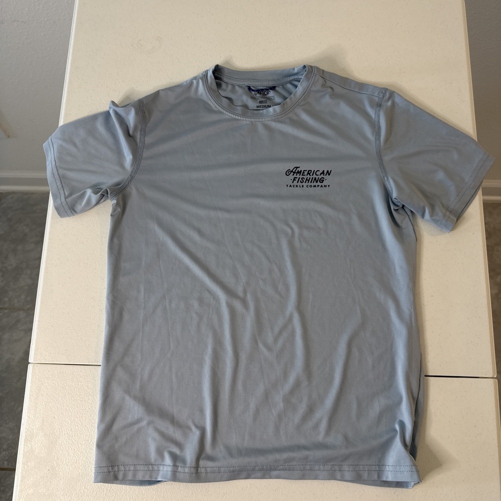 AFTCO Youth Medium Short Sleeved Light Blue T-Shirt Fishing Marlin Boat Graphic!